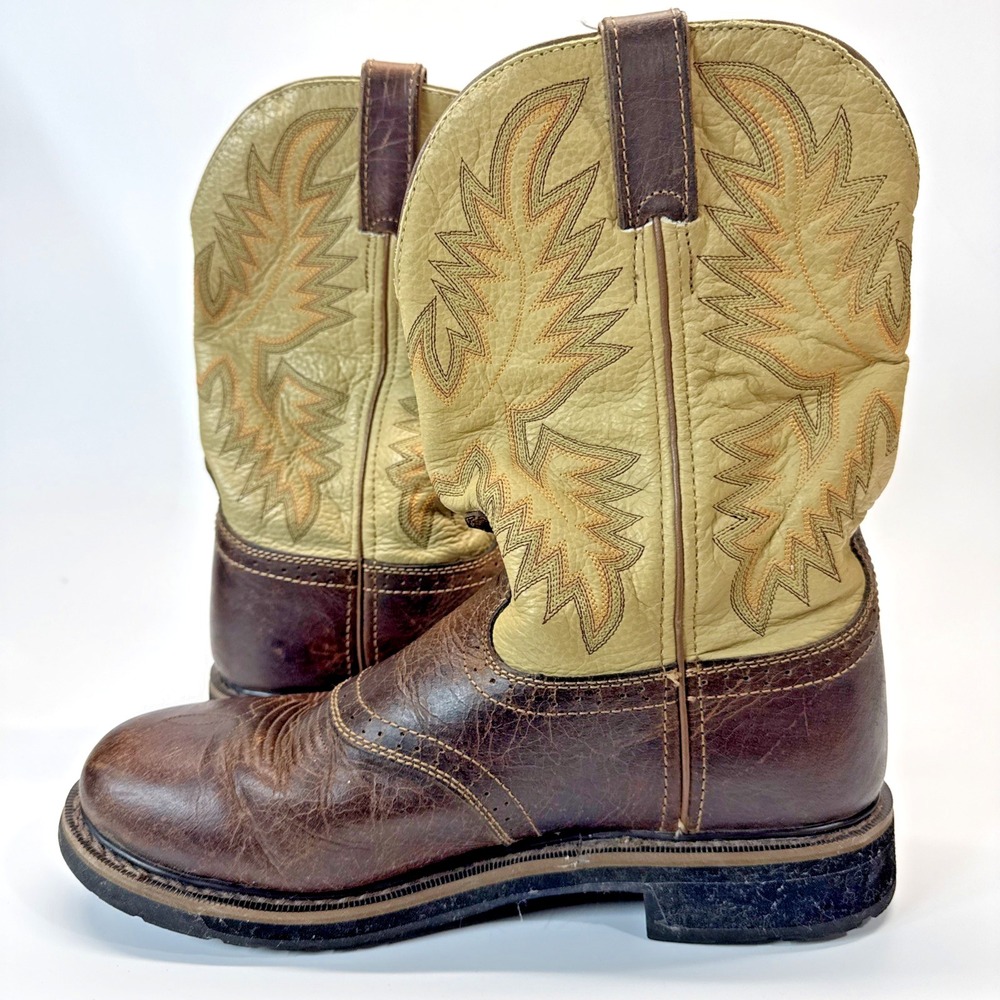 Justin Mens Boots 10.5 D Brown Tan Leather Superintendent Work Cowboy Soft Toe - Picture 11 of 16